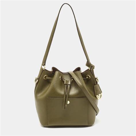 Michael Kors Olive Green Leather Medium Greenwich Bucket 